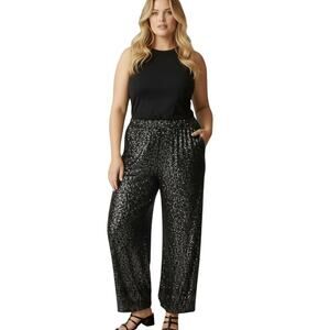 Schlep Womens Flared Sequin Pants Cassidy Wide Leg Black New Sz X-Large Party